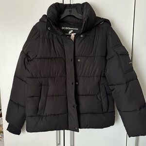 Black Women's BCBGeneration Hooded Puffer Jacket Size: SMALL